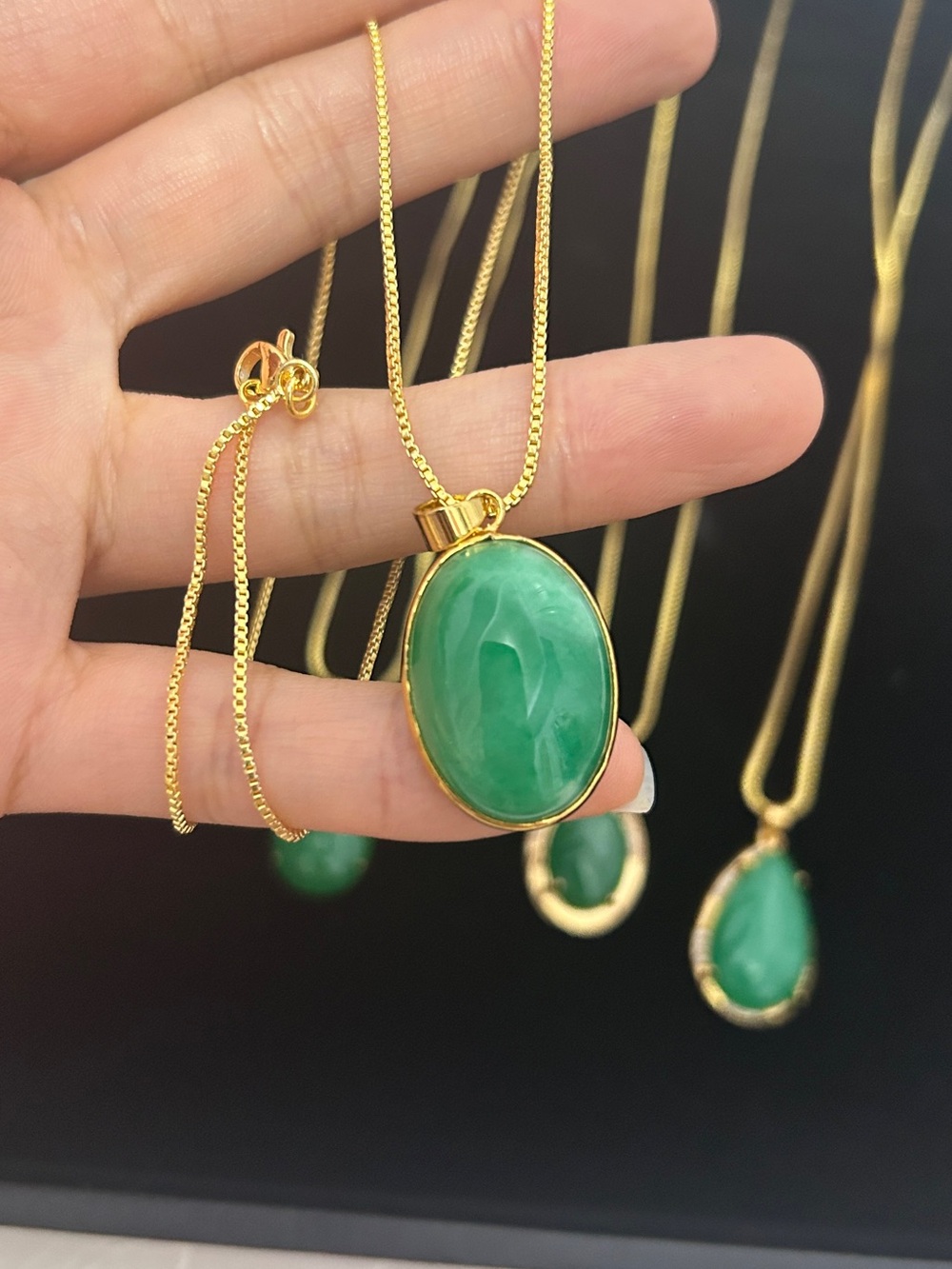 Gold-Plated Natural Jade Pendant Necklace